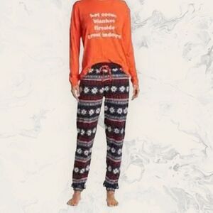 NEW Cozy Zoe Sleepwear  Fireside Long Sleeve Top & Fair Isle Pant Pj Size S - Or